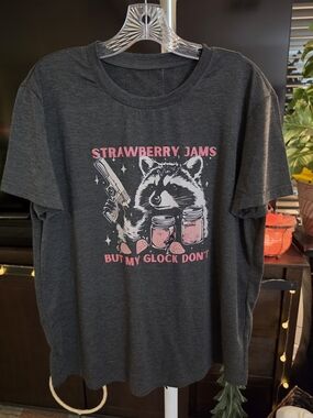Strawberry Jams Graphic Tee - Dark Gray with Pink Print